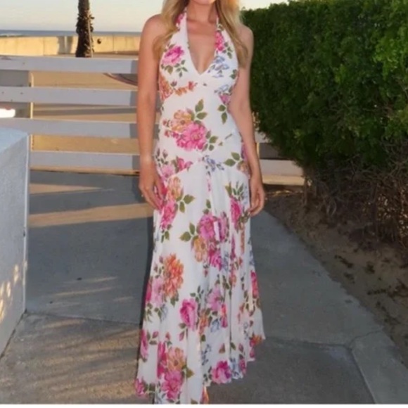 REFORMATION Briony Dress Giverny Floral Maxi A-line Halter Dress NWT - Picture 3 of 11
